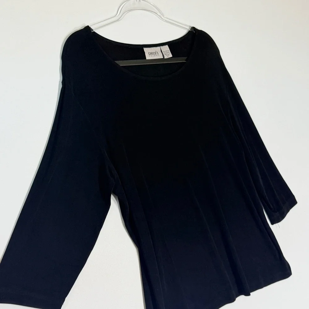 Chico's Travelers Black 3/4 Sleeve Scoop Neck Top Large - Picture 4 of 7